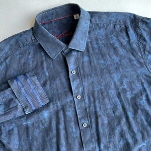 Robert Graham Blue Camo Flip‎ Cuff Cotton Long Sleeve Shirt Men’s Size Medium